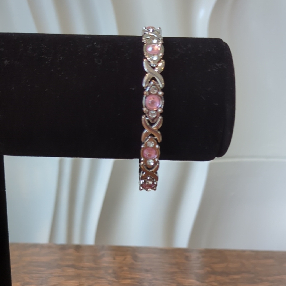 Pink and Silver Tennis Bracelet with Delicate Design